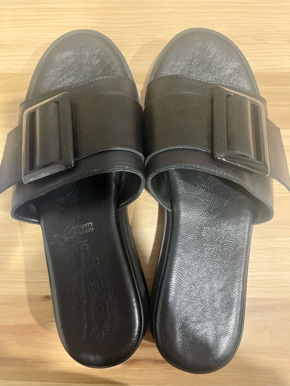 Simona Rossi Black Leather Slides Buckle Euro 41